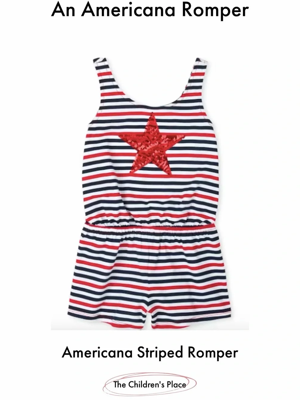 The Children's Place Navy and White Striped Romper with Red Sequin Star